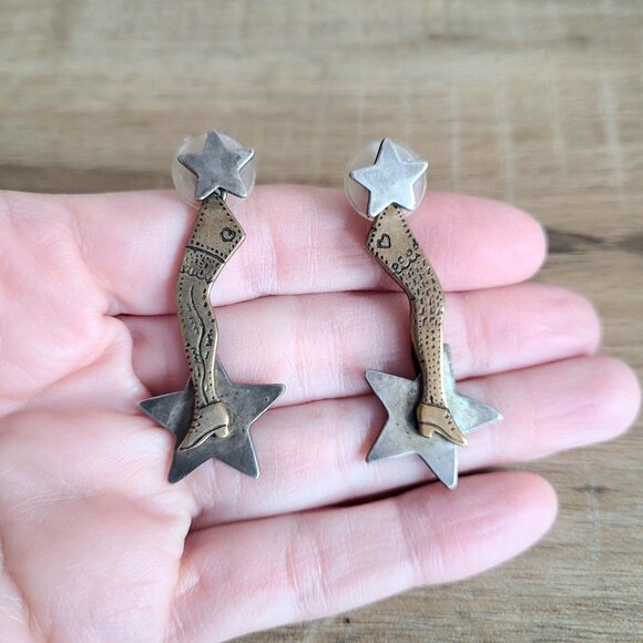 Native American SFP 925 silver and coper dangling earrings with moving elements. - Picture 5 of 5